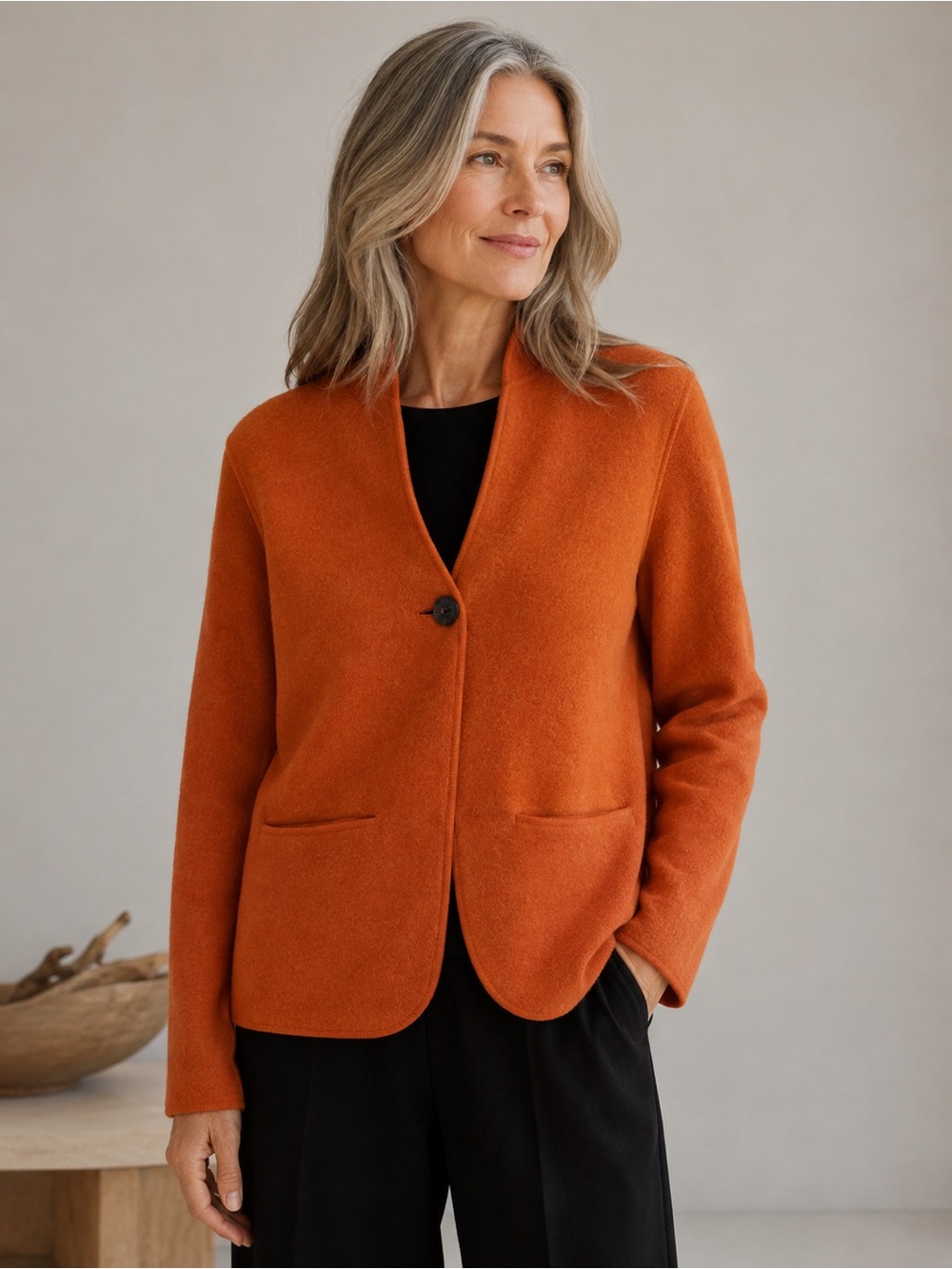Eileen Fisher Cardigan Jacket Orange Lambswool Felted Button - Women’s size M